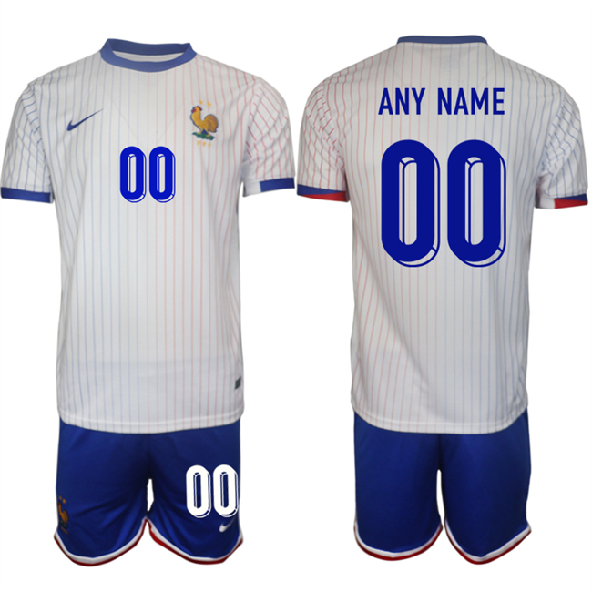 Men's France Custom White 2024-25 Away Soccer Jersey Suit